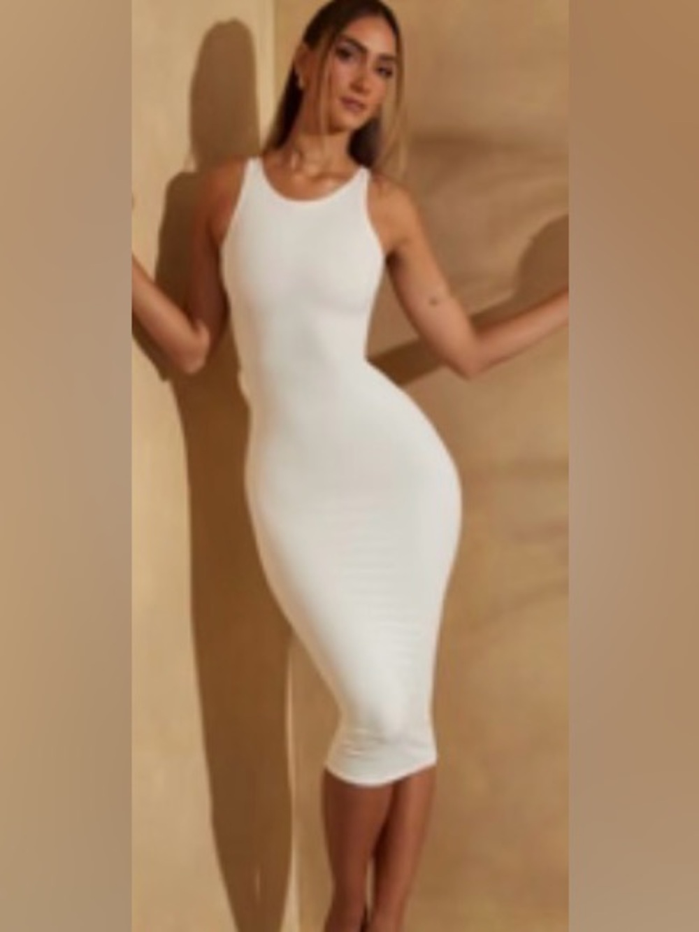Sleek White Bodycon Midi Dress - Women